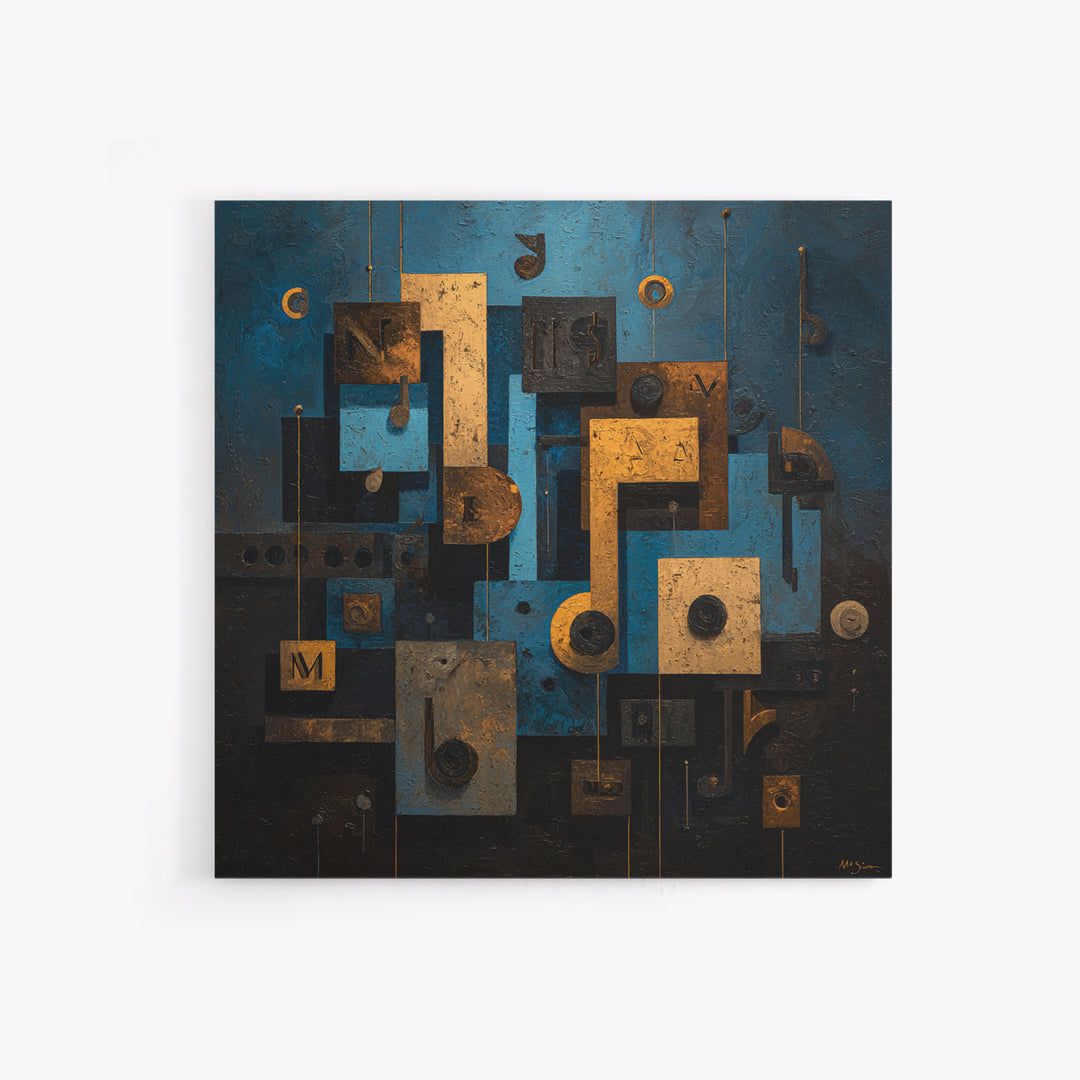 Musical Notes as Abstract Floating Shapes Without Framed Canvas Print, Music Studio Art, Music, Studio Decor, Fine Art, Rhythm, MSA-1x1-12