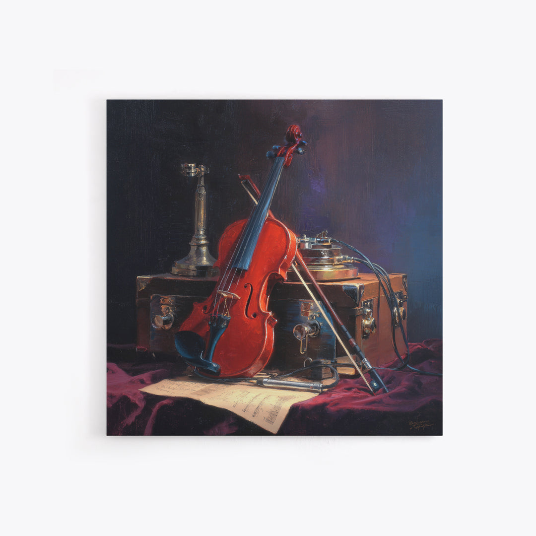 Violin and Bow Framed Canvas Print, Music Studio Art, Digital Download Art, Studio Decor, Watercolor Art, Rhythm, MSA-1x1-16
