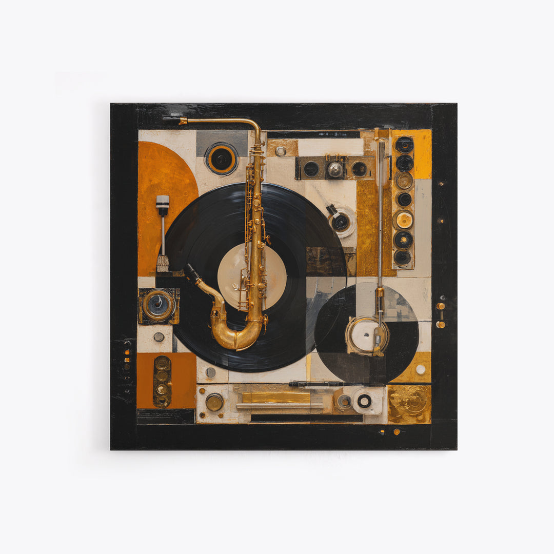 Vinyl Record and Turntable Still Life Framed Canvas Print, Music Studio Art, Digital Download Art, Studio Decor, Rhythm, MSA-1x1-27