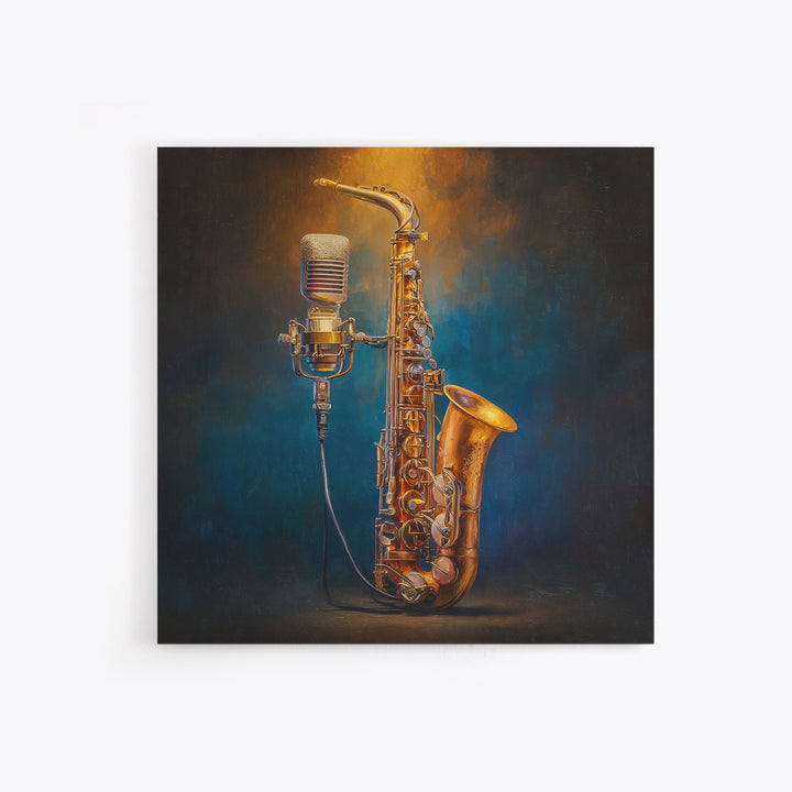 Microphone Portrait with Golden Spotlight Canvas Print, Music Studio Art, Painting from Photo, Studio Decor, Fine Art, Rhythm, MSA-1x1-31