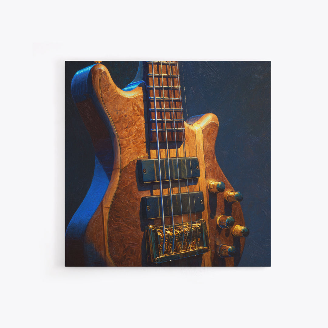 Bass Guitar Closeup Framed Canvas Print, Music Studio Art, Music Lover, Studio Decor, Oil Painting, Rhythm, Minimalist Decor, MSA-1x1-37