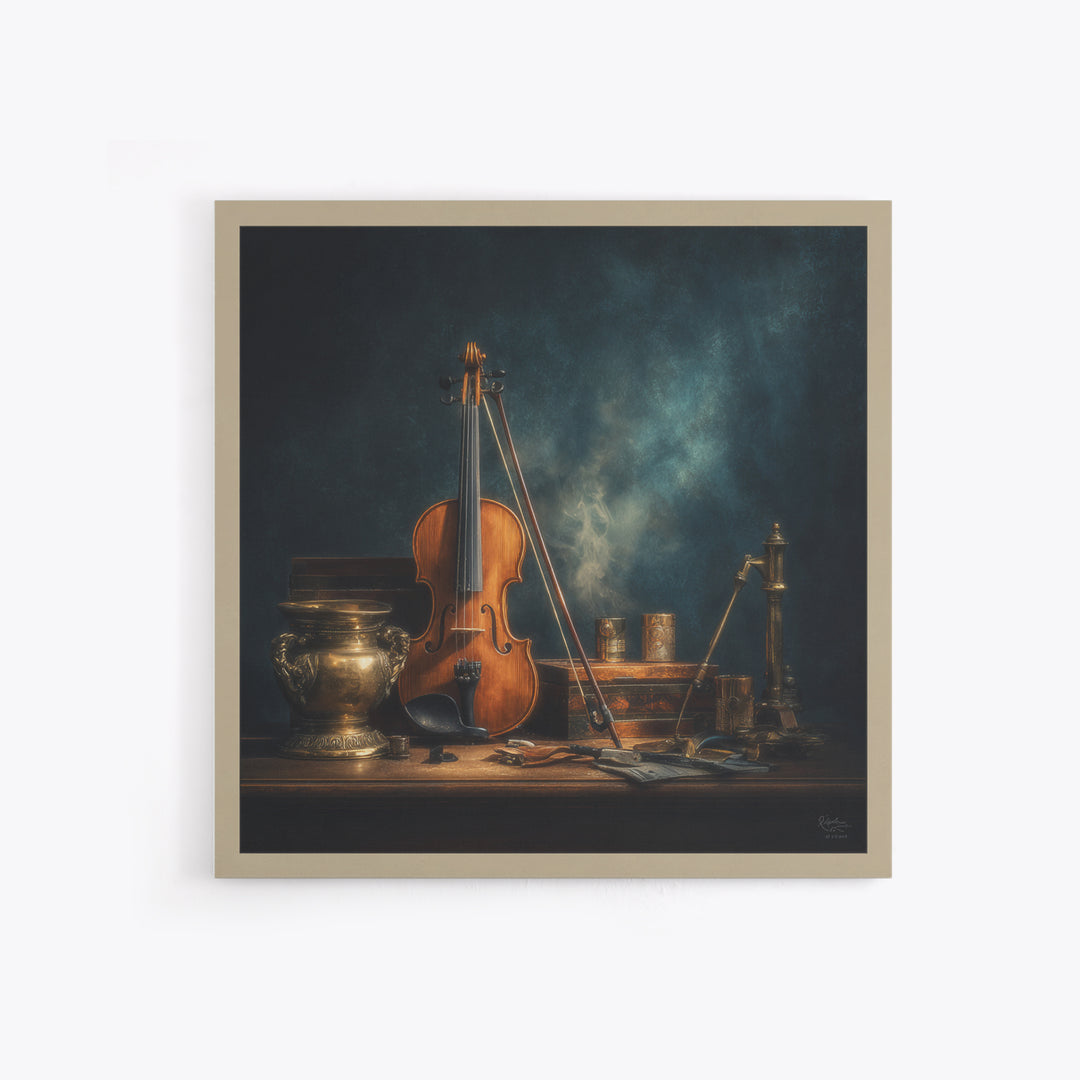 Violin and Bow Framed Canvas Print, Music Studio Art, Art Print, Studio Decor, Rhythm, Digital Wall Art, Printable Art, MSA-1x1-40