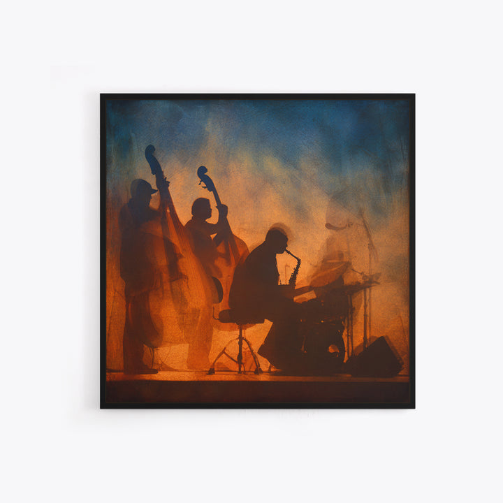Jazz Quartet Silhouettes Framed Canvas Print, Music Studio Art, Travel Wall Art, Studio Decor, Fine Art, Rhythm, Boho Decor, MSA-1x1-46
