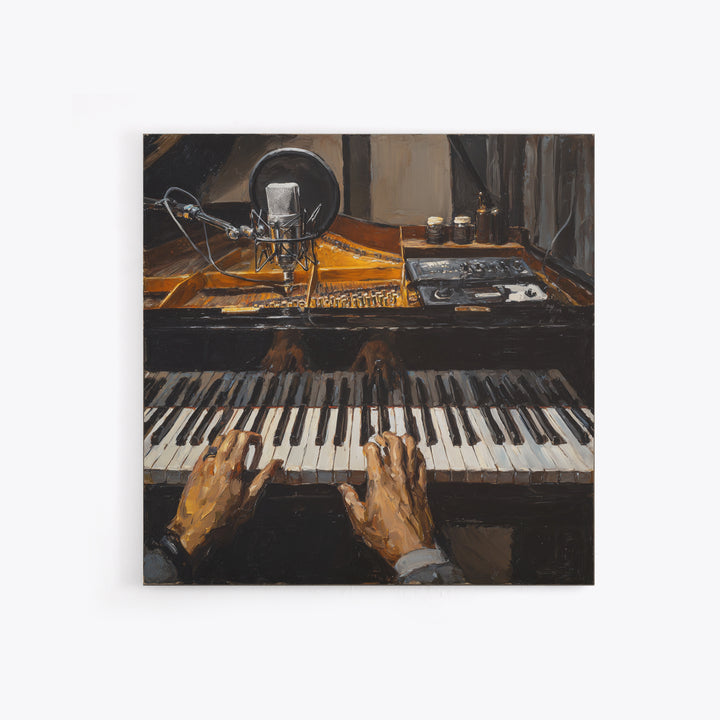 Piano Keys with Hands in Cinematic Shadow Canvas Print, Music Studio Art, Music Lover Gift, Studio Decor, Fine Art, Rhythm, MSA-1x1-5