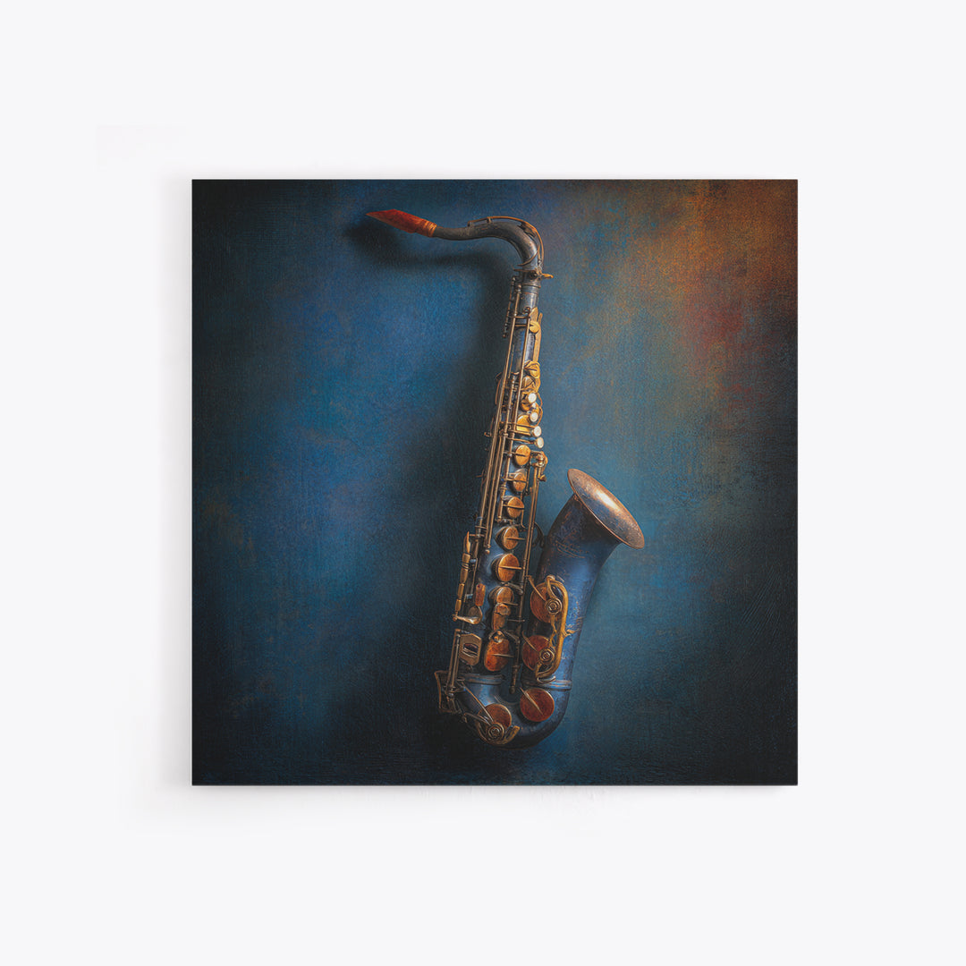 Jazz Saxophone with Smoky Blue Background Canvas Print, Music Studio Art, Personalized Art, Studio Decor, Fine Art, Rhythm, MSA-1x1-50