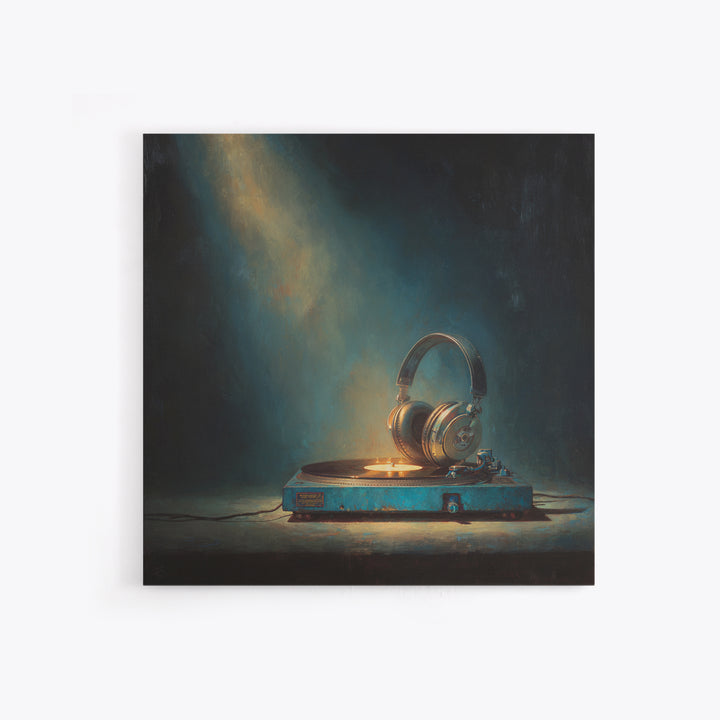 Headphones Around a Glowing Record Canvas Print, Music Studio Art, Gifts for Musicians, Studio Decor, Fine Art, Rhythm, MSA-1x1-59