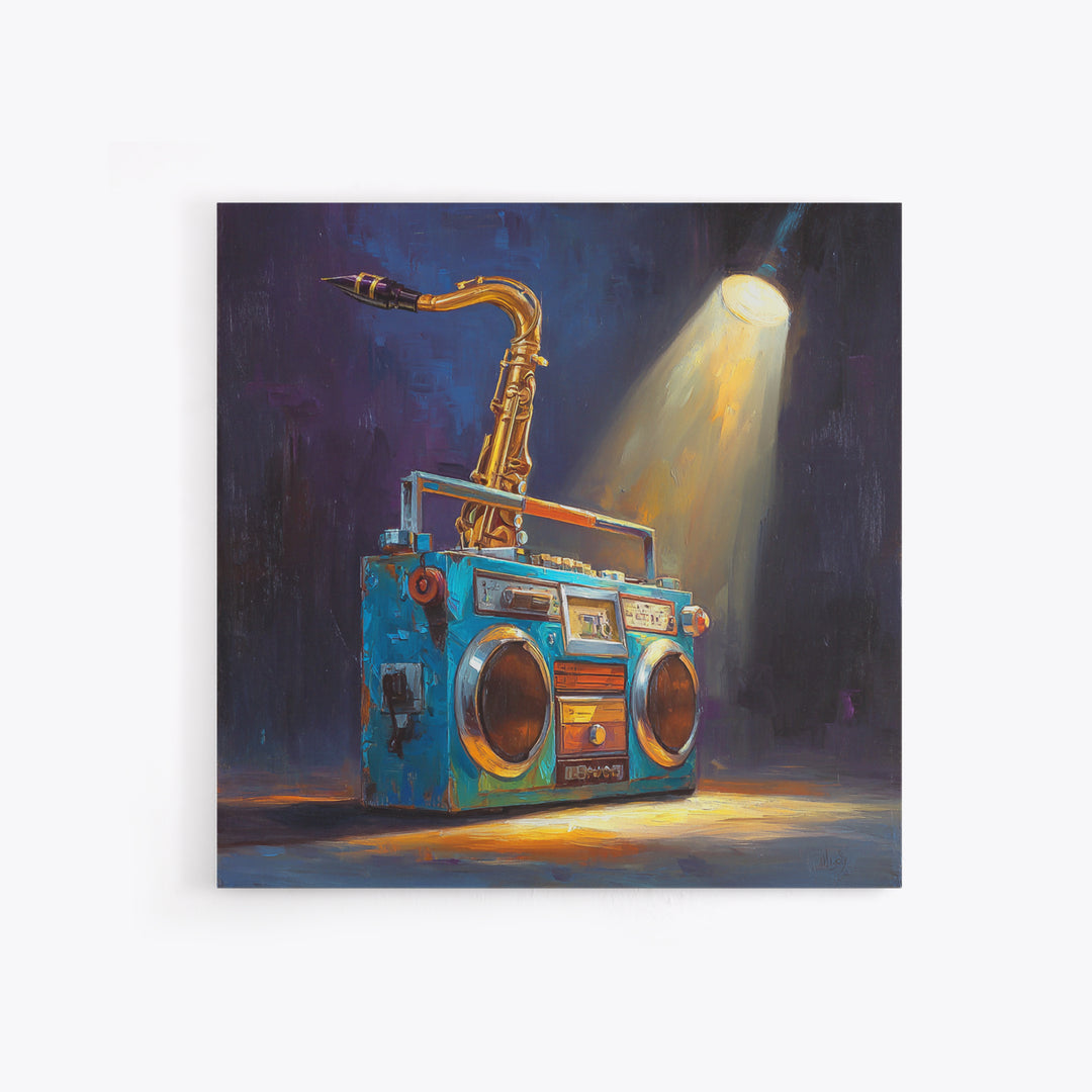 Hip Hop Boombox Framed Canvas Print, Music Studio Art, Gallery Decor, Studio Decor, Fine Art, Rhythm, Contemporary Art, MSA-1x1-65
