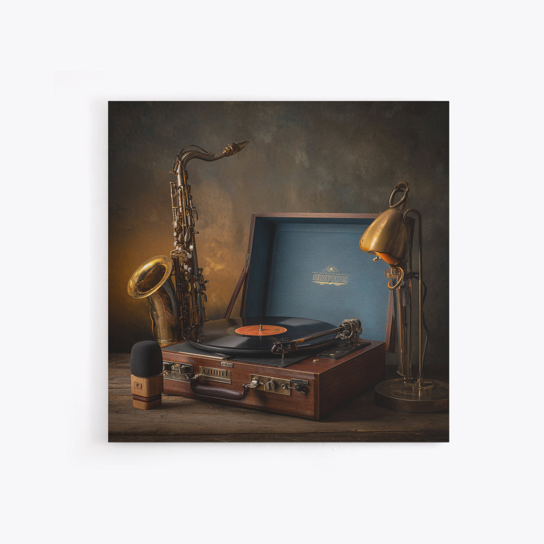 Vinyl Record and Turntable Still Life Canvas Print, Music Studio Art, Modern Decor, Studio Decor, Fine Art, Rhythm, Home Decor, MSA-1x1-75