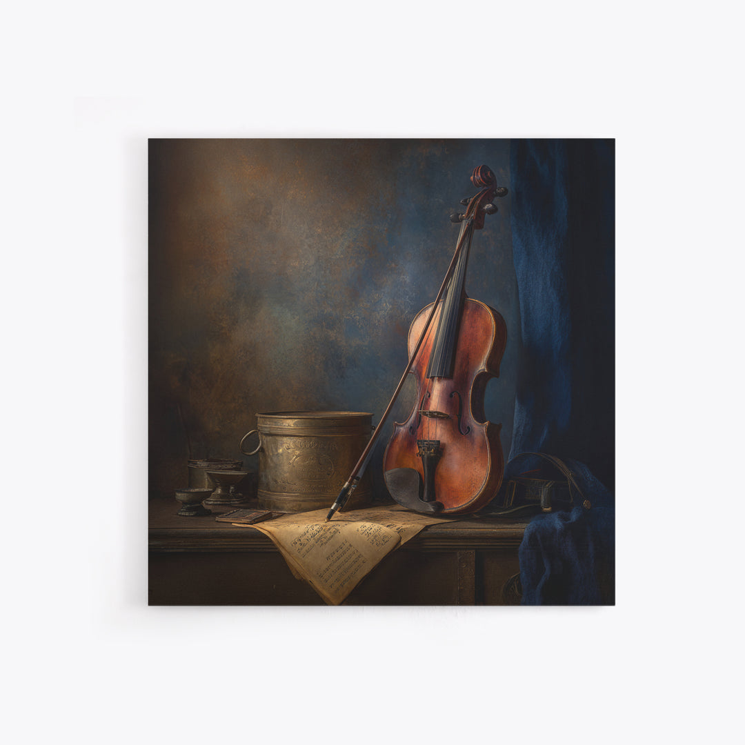 Violin and Bow Framed Canvas Print, Music Studio Art, Textured Painting, Studio Decor, Fine Art, Rhythm, Custom Painting, MSA-1x1-88