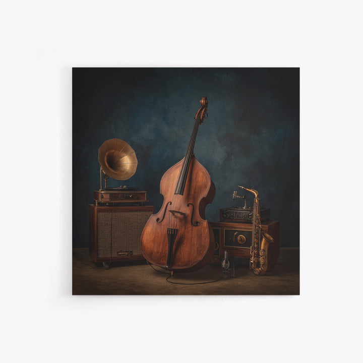 Cello Leaning Against Dark Velvet Backdrop Canvas Print, Music Studio Art, Gifts for Musicians, Studio Decor, Fine Art, Rhythm, MSA-1x1-9