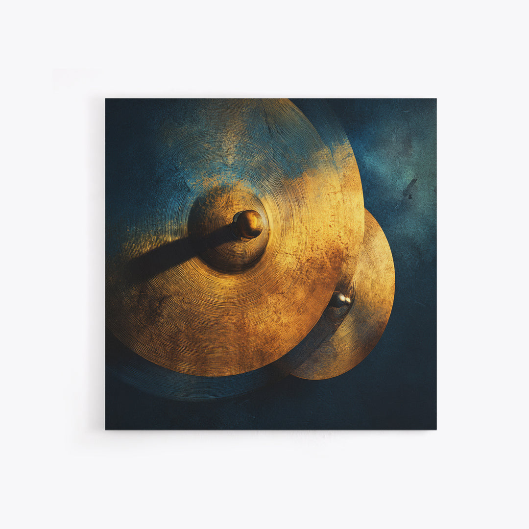 Gold Cymbal Closeup Framed Canvas Print, Music Studio Art, Printable Wall Art, Studio Decor, Rhythm, Painting from Photo, MSA-1x1-96