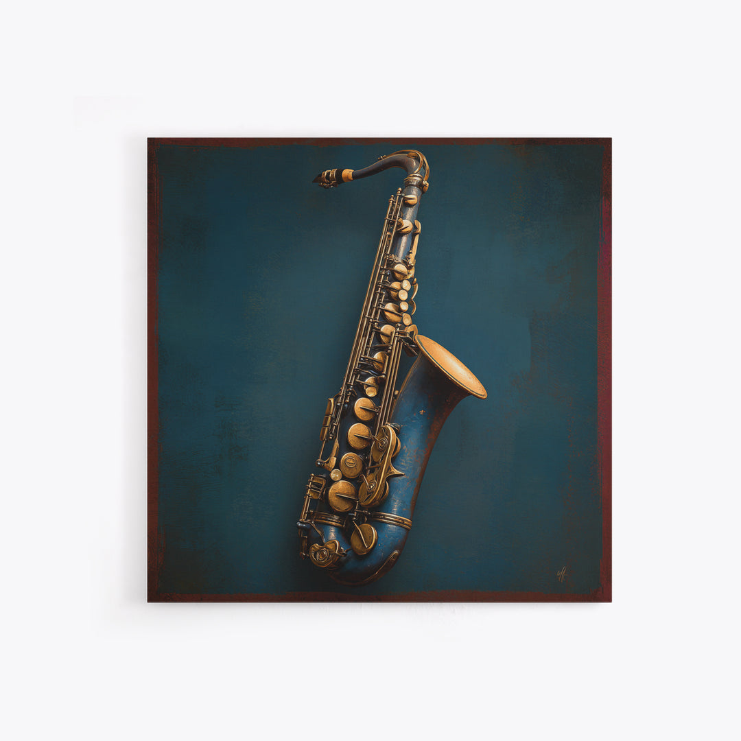 Jazz Saxophone with Smoky Blue Background Canvas Print, Music Studio Art, Boho Decor, Studio Decor, Fine Art, Rhythm, MSA-1x1-98