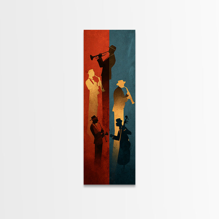 Jazz Quartet Silhouettes Canvas Print, Music Studio Art, Commission Painting, Studio Decor, Fine Art, Rhythm, Neutral Decor, MSA-1x3-10