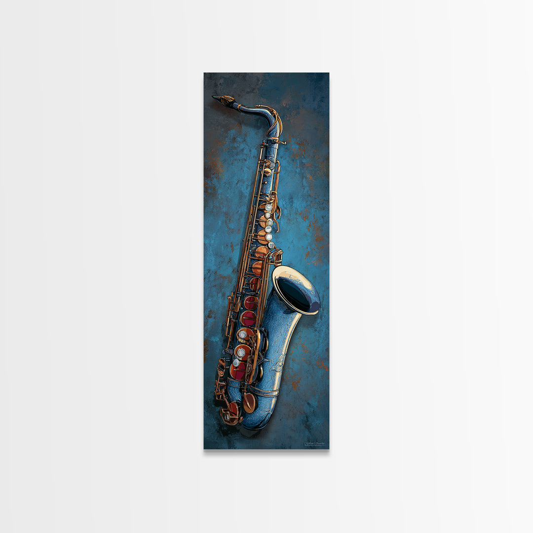 Jazz Saxophone with Smoky Blue Background Canvas Print, Music Studio Art, Teen Room Decor, Studio Decor, Fine Art, Rhythm, MSA-1x3-14