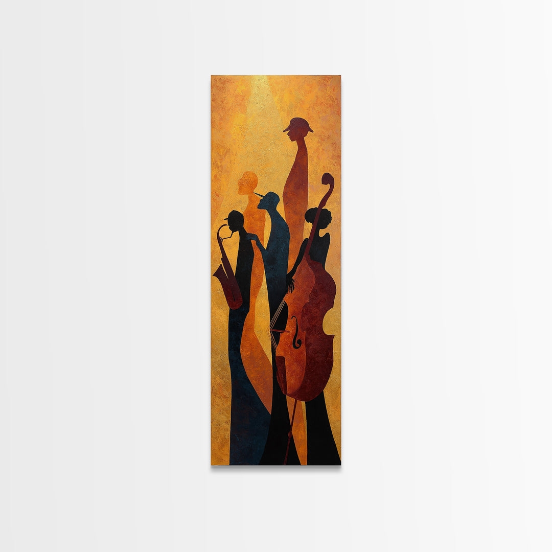 Jazz Quartet Silhouettes Framed Canvas Print, Music Studio Art, Paul Mccartney, Studio Decor, Watercolor Art, Rhythm, MSA-1x3-34