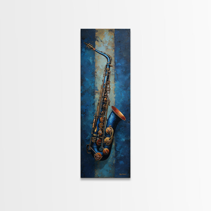 Jazz Saxophone with Smoky Blue Background Canvas Print, Music Studio Art, Teen Room Decor, Studio Decor, Fine Art, Rhythm, MSA-1x3-38