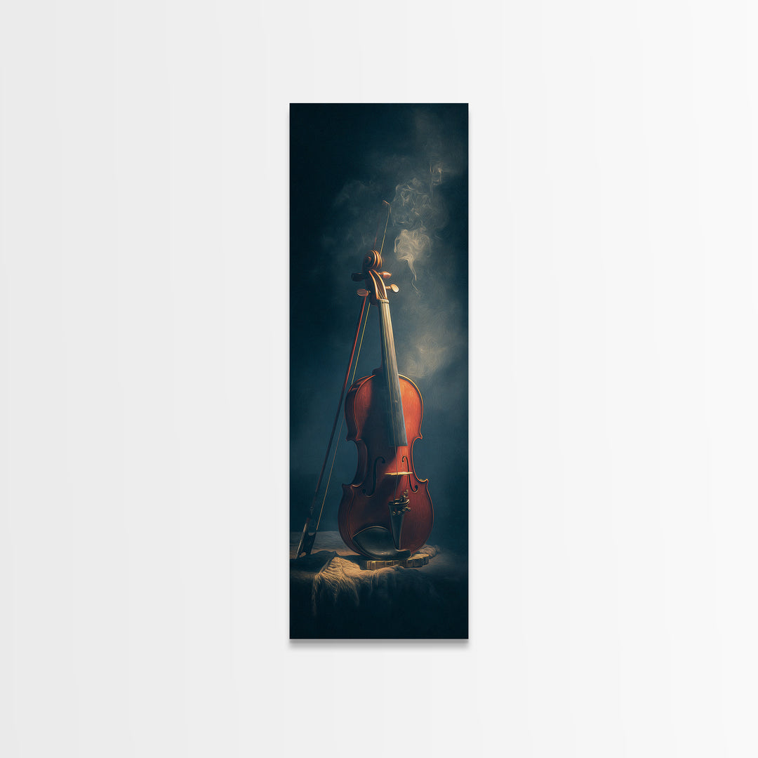 Violin and Bow Framed Canvas Print, Music Studio Art, Trendy Wall Art, Studio Decor, Oil Painting, Rhythm, Paul Mccartney, MSA-1x3-76