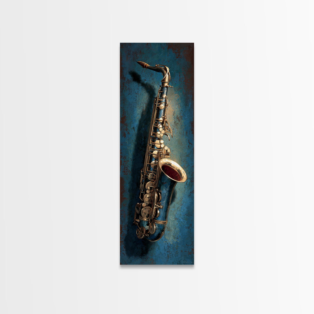 Jazz Saxophone with Smoky Blue Background Canvas Print, Music Studio Art, Luxury Decor, Studio Decor, Fine Art, Rhythm, MSA-1x3-86