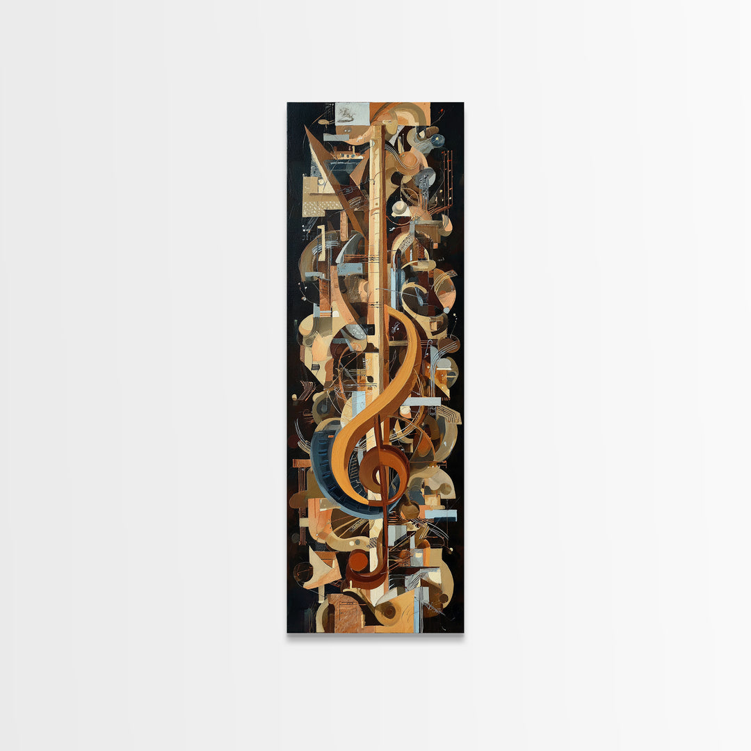 Musical Notes as Abstract Floating Shapes Without Framed Canvas Print, Music Studio Art, Music Posters, Studio Decor, Rhythm, MSA-1x3-96