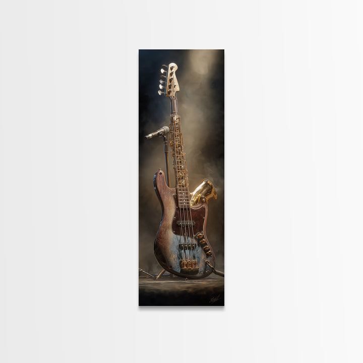 Bass Guitar Closeup Canvas Print, Music Studio Art, Music Lover Gift, Studio Decor, Oil Painting, Rhythm, Textured Painting, MSA-1x3-97