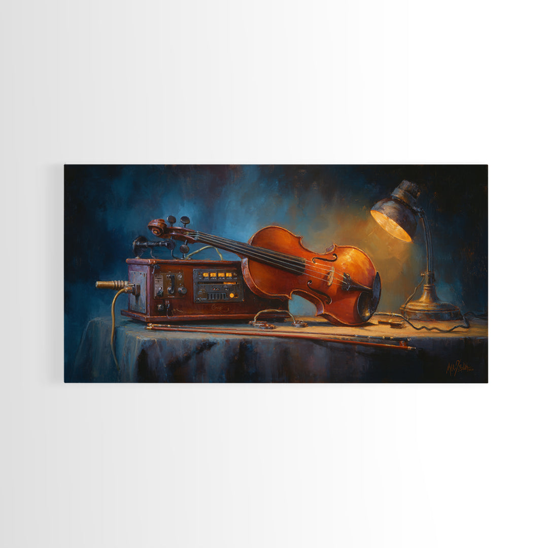 Violin and Bow Framed Canvas Print, Music Studio Art, Art Print, Studio Decor, Rhythm, Digital Wall Art, Printable Art, MSA-2x1-12