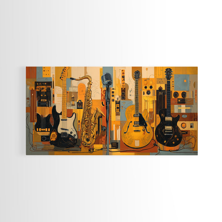 Electric Guitar Pedals and Cables Graphic Art Canvas Print, Music Studio Art, Contemporary Art, Studio Decor, Fine Art, Rhythm, MSA-2x1-17
