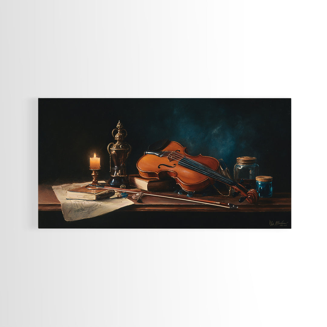 Violin and Bow Canvas Print, Music Studio Art, Wall Art, Studio Decor, Watercolor Art, Rhythm, Trendy Wall Art, Music Wall Art, MSA-2x1-36