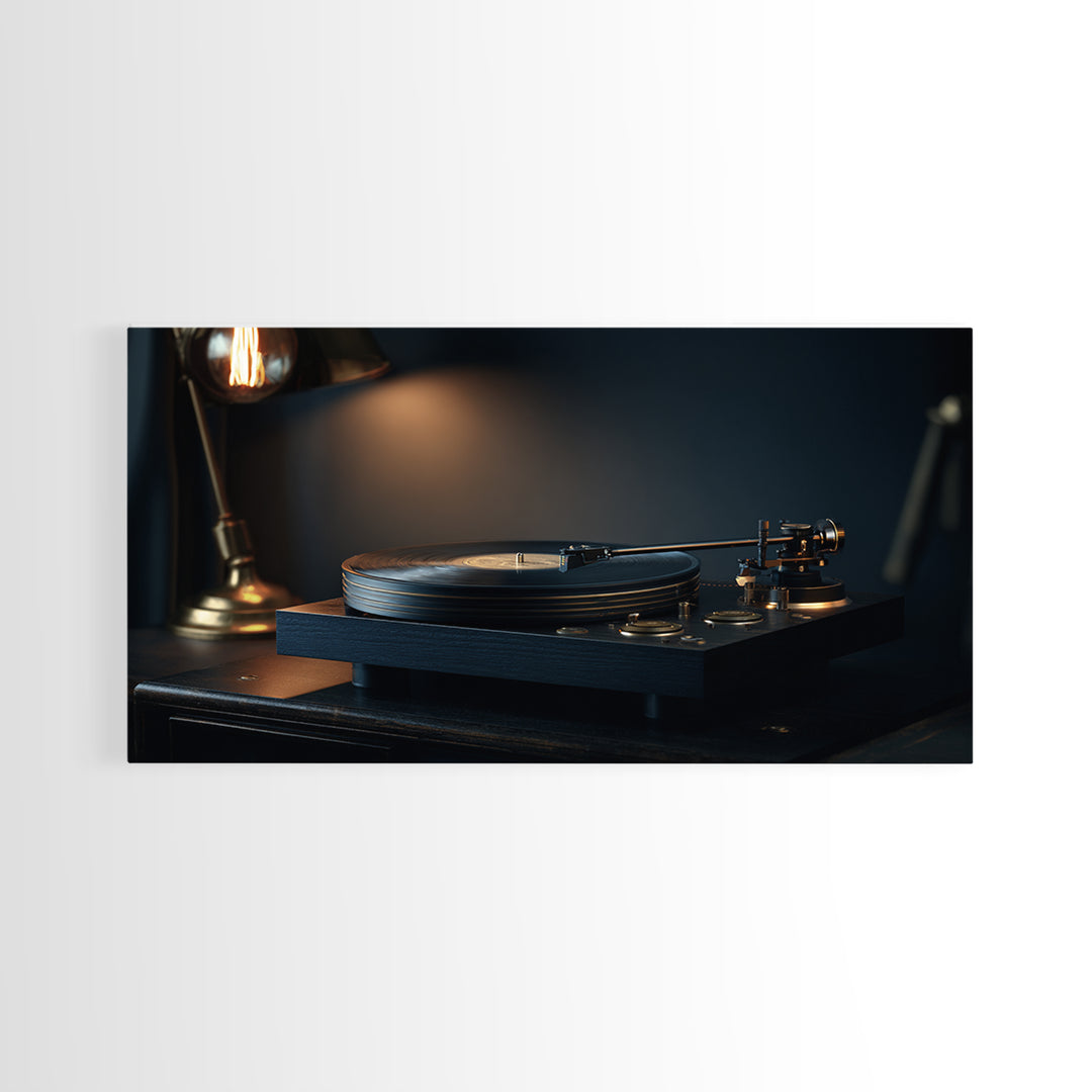 Vinyl Record and Turntable Still Life Canvas Print, Music Studio Art, Music Poster, Studio Decor, Oil Painting, Rhythm, MSA-2x1-47