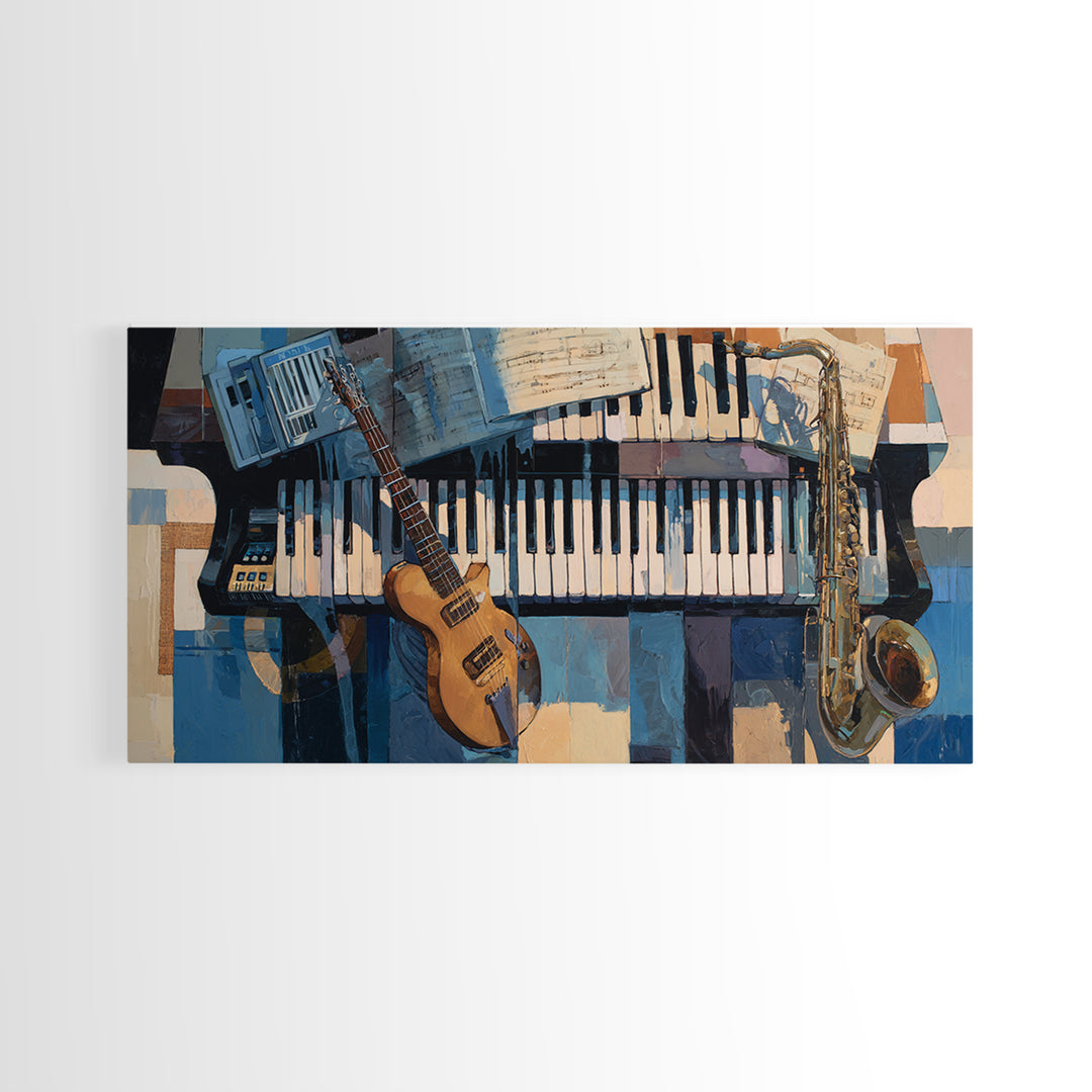 Piano Keys with Hands in Cinematic Shadow Canvas Print, Music Studio Art, Digital Wall Art, Studio Decor, Fine Art, Rhythm, MSA-2x1-49