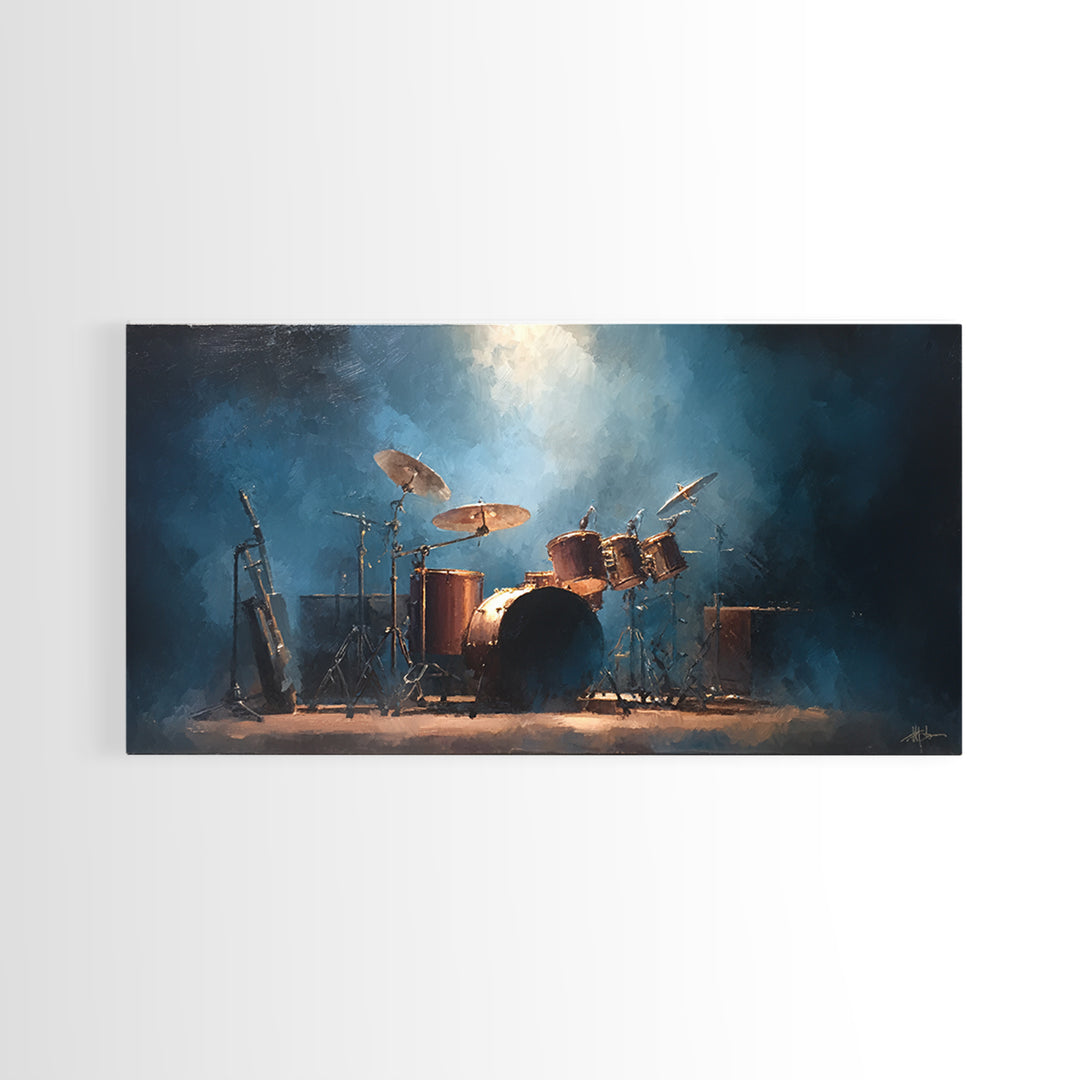 Drum Kit Silhouette Framed Canvas Print, Music Studio Art, Minimalist Decor, Studio Decor, Fine Art, Rhythm, Scripture Wall Art, MSA-2x1-50