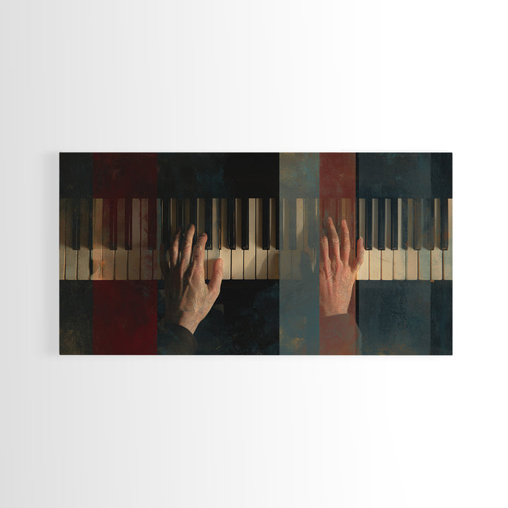 Piano Keys with Hands in Cinematic Shadow Canvas Print, Music Studio Art, Digital Wall Art, Studio Decor, Fine Art, Rhythm, MSA-2x1-73