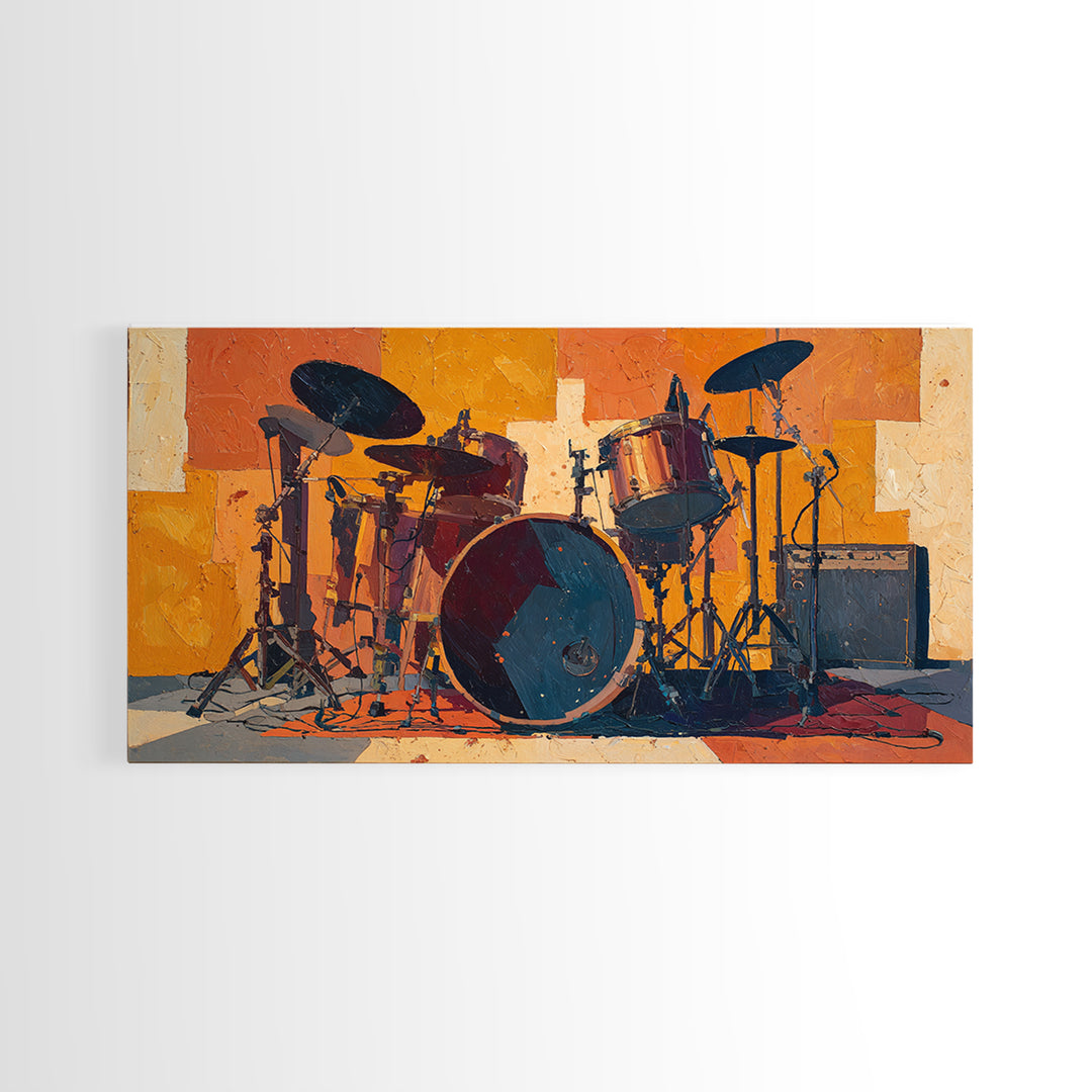 Drum Kit Silhouette Canvas Print, Music Studio Art, Studio Decor, Watercolor Art, Rhythm, Painting from Photo, MSA-2x1-74