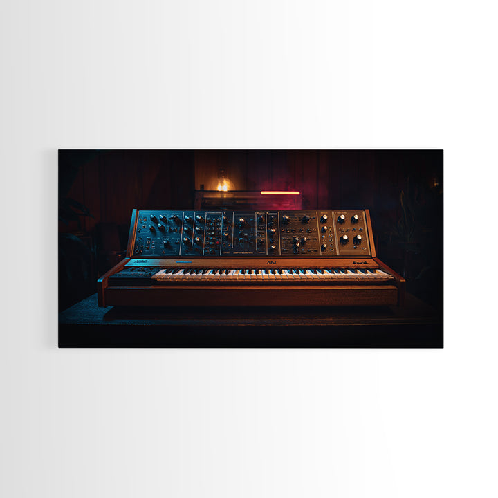 Synthesizer Knobs and Neon Reflections Canvas Print, Music Studio Art, Contemporary Art, Studio Decor, Fine Art, Rhythm, MSA-2x1-78