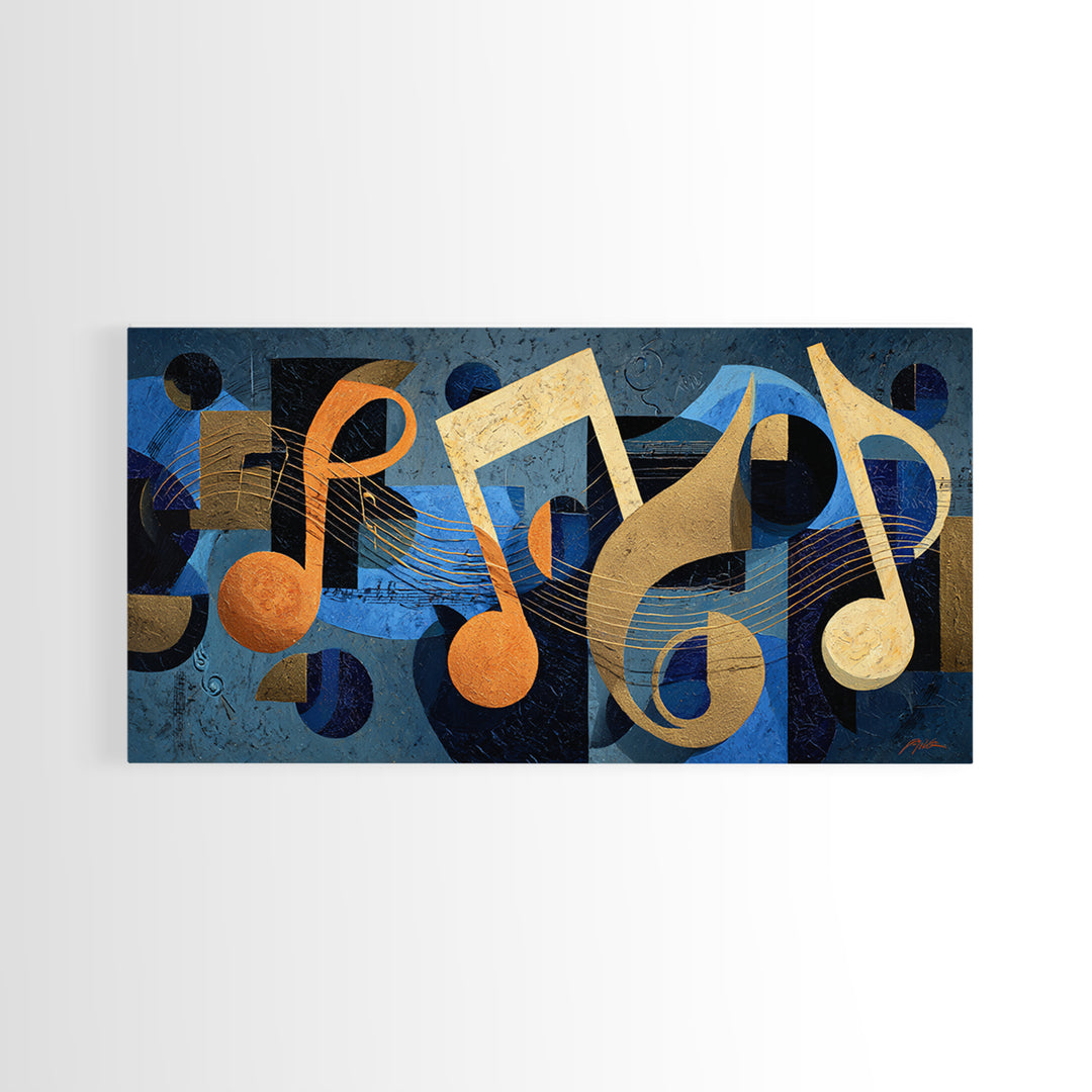 Musical Notes as Abstract Floating Shapes Without Canvas Print, Music Studio Art, Painting from Photo, Studio Decor, Rhythm, MSA-2x1-80