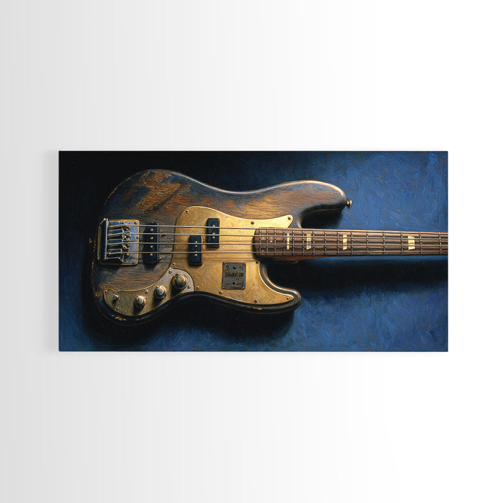 Bass Guitar Closeup Framed Canvas Print, Music Studio Art, Custom Painting, Studio Decor, Watercolor Art, Rhythm, MSA-2x1-81