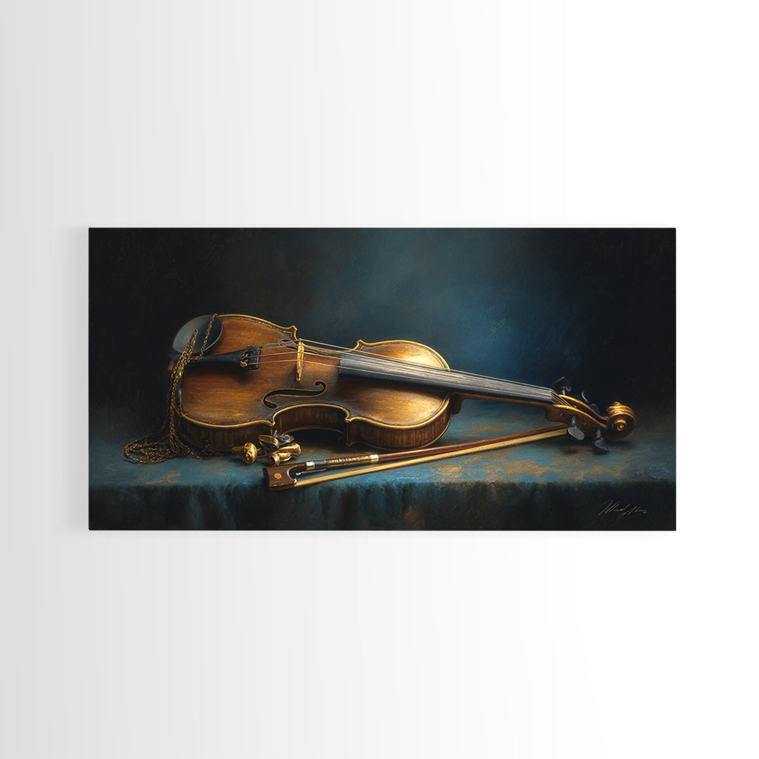 Violin and Bow Framed Canvas Print, Music Studio Art, Music Posters, Studio Decor, Fine Art, Rhythm, Music Lover, Gallery Decor, MSA-2x1-84