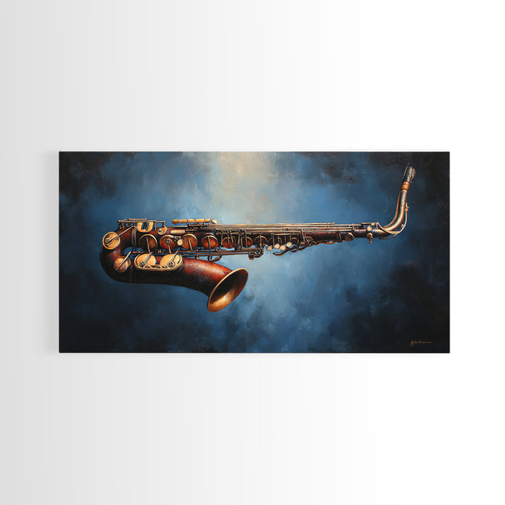 Jazz Saxophone with Smoky Blue Background Canvas Print, Music Studio Art, Music, Studio Decor, Rhythm, Digital Download Art, MSA-2x1-94