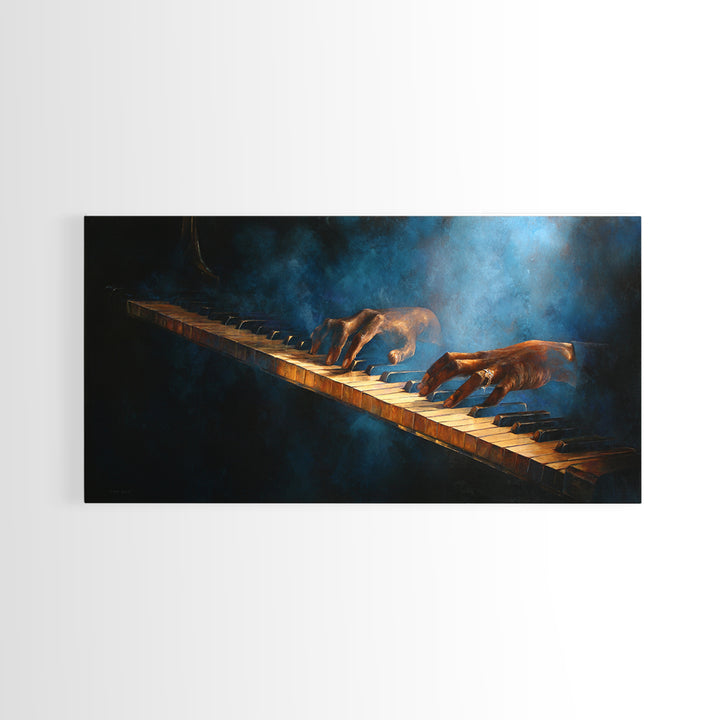 Piano Keys with Hands in Cinematic Shadow Framed Canvas Print, Music Studio Art, Trendy Wall Art, Studio Decor, Rhythm, MSA-2x1-97