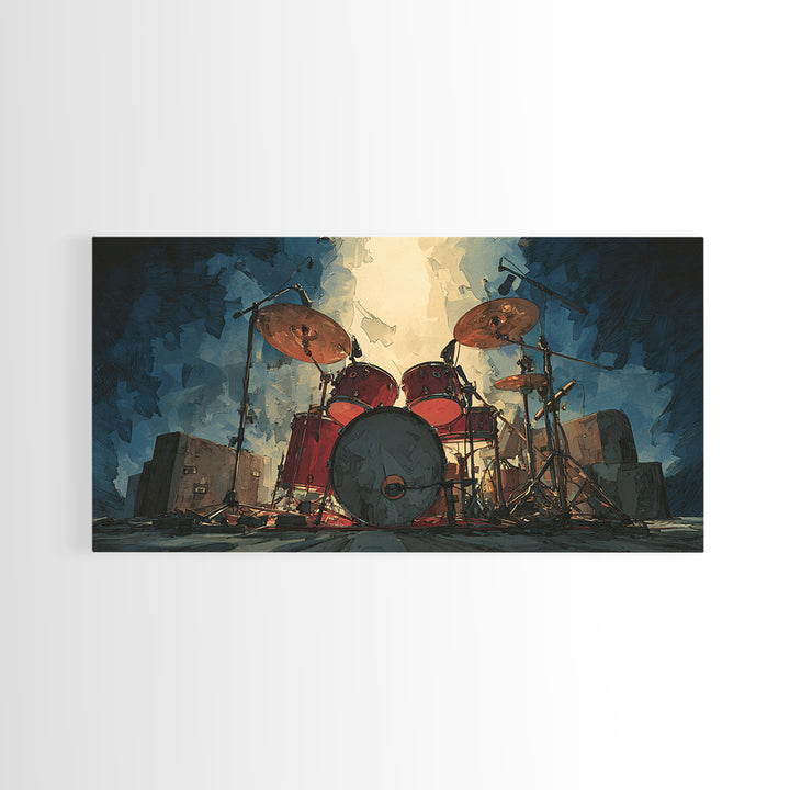Drum Kit Silhouette Canvas Print, Music Studio Art, Studio Decor, Watercolor Art, Rhythm, Painting from Photo, MSA-2x1-98