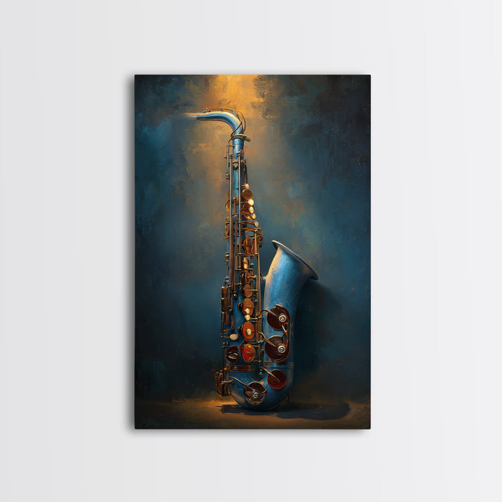 Jazz Saxophone with Smoky Blue Background Canvas Print, Music Studio Art, Luxury Decor, Studio Decor, Fine Art, Rhythm, MSA-2x3-10