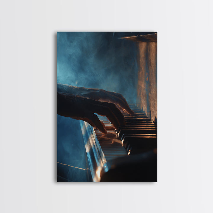 Piano Keys with Hands in Cinematic Shadow Framed Canvas Print, Music Studio Art, Music, Studio Decor, Fine Art, Rhythm, MSA-2x3-13