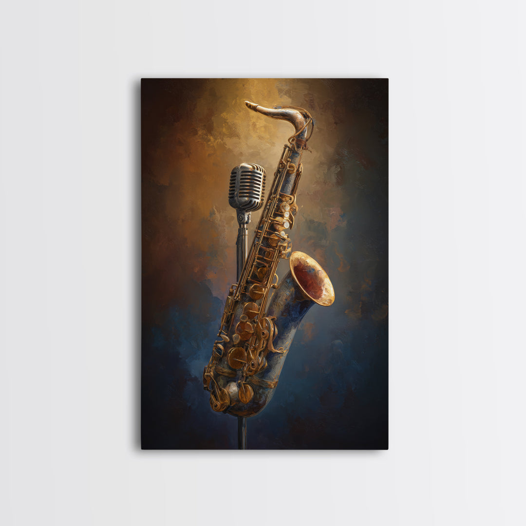 Microphone Portrait with Golden Spotlight Canvas Print, Music Studio Art, Gallery Decor, Studio Decor, Fine Art, Rhythm, MSA-2x3-15