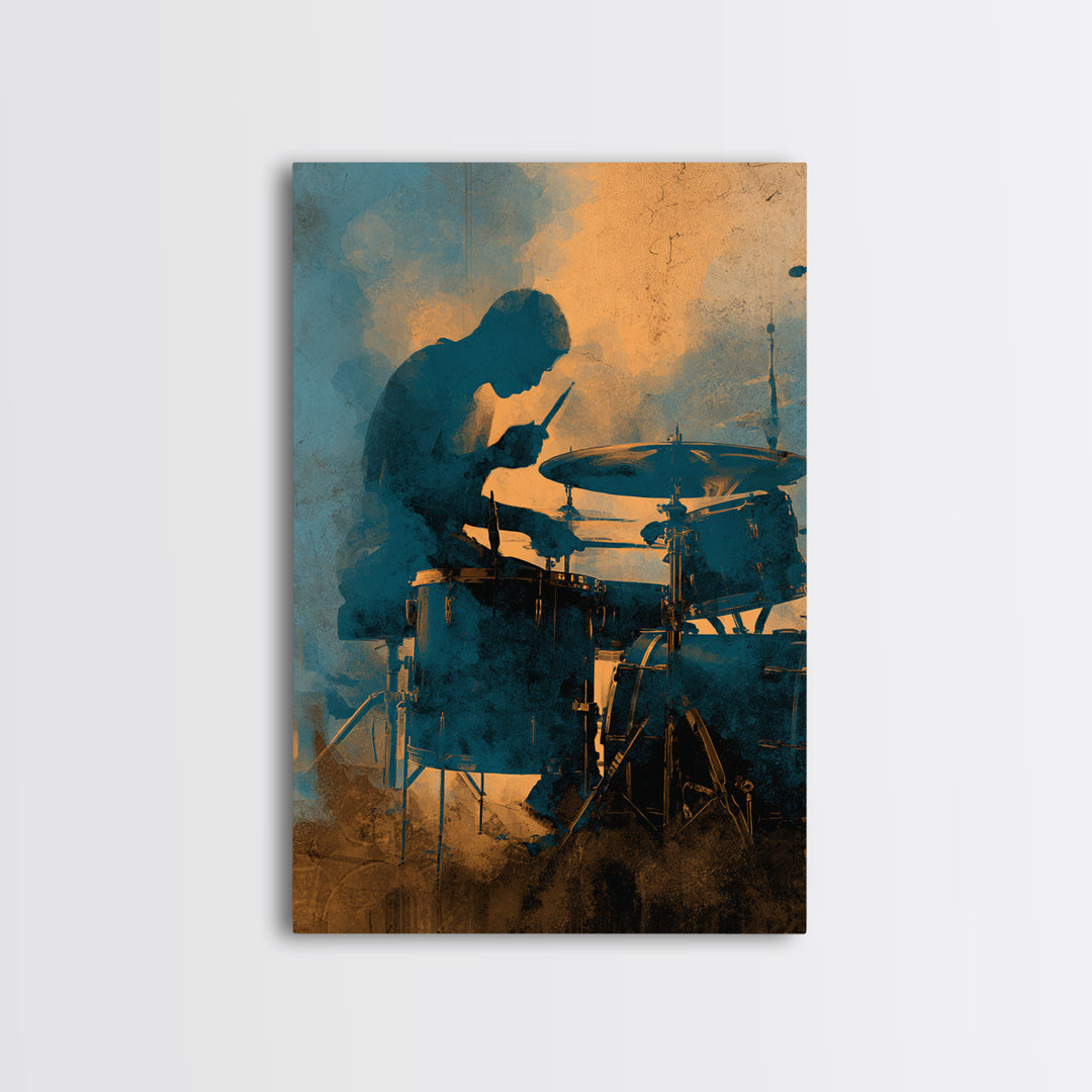 Drum Kit Silhouette Framed Canvas Print, Music Studio Art, Wall Art, Studio Decor, Fine Art, Rhythm, Trendy Wall Art, MSA-2x3-38