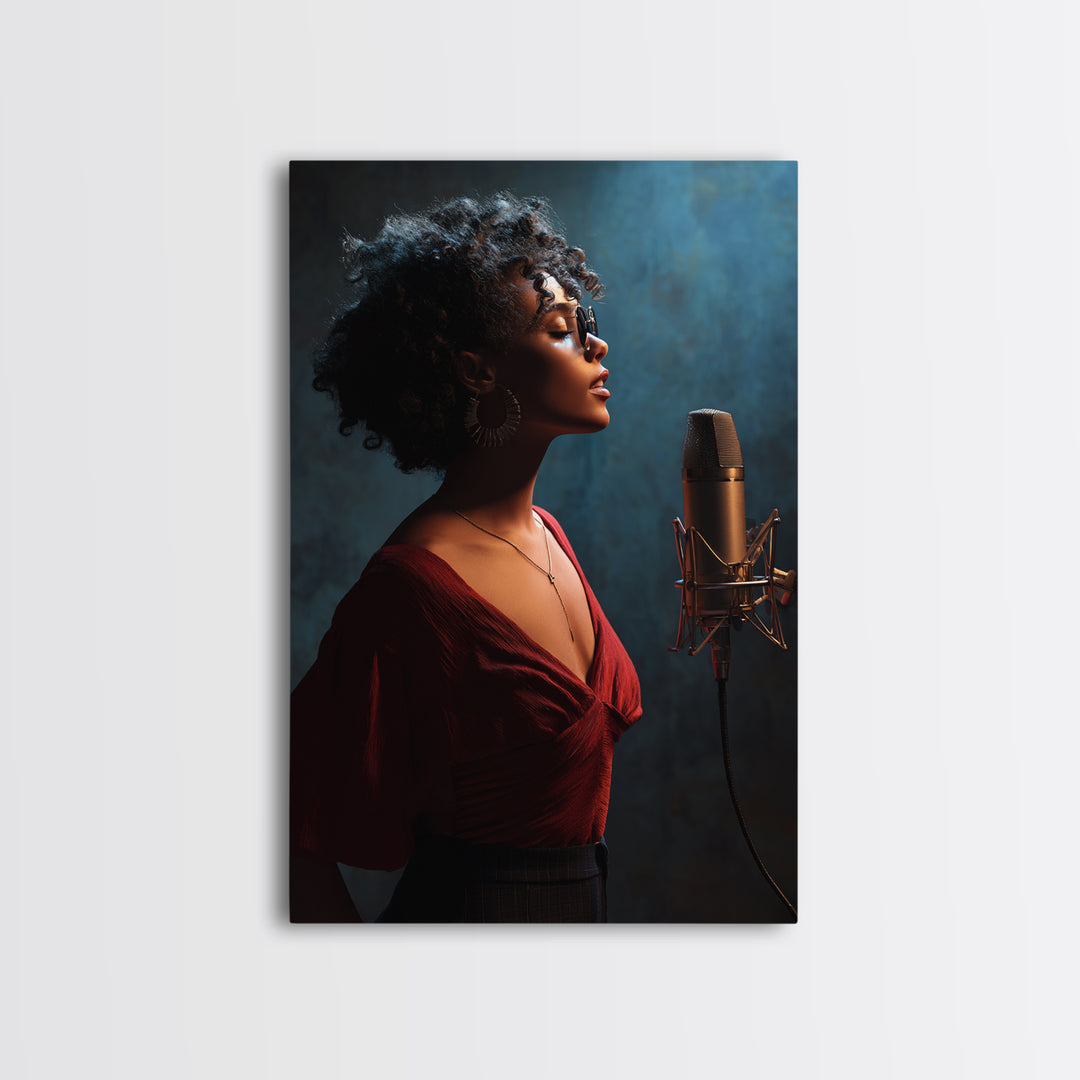 Microphone Portrait with Golden Spotlight Canvas Print, Music Studio Art, Minimalist Decor, Studio Decor, Oil Painting, Rhythm, MSA-2x3-39