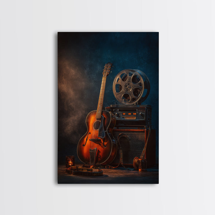 Recording Tape Reel Framed Canvas Print, Music Studio Art, Textured Painting, Studio Decor, Fine Art, Rhythm, Custom Painting, MSA-2x3-46