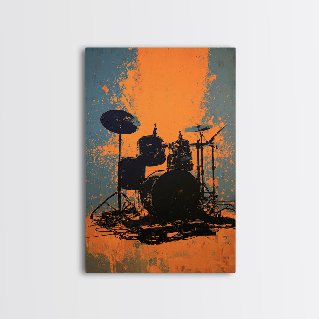 Drum Kit Silhouette Canvas Print, Music Studio Art, Art Commission, Studio Decor, Abstract Art, Rhythm, Watercolor Print, MSA-2x3-62