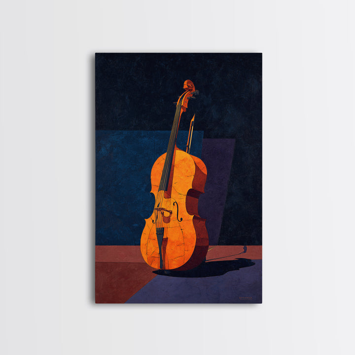 Cello Leaning Against Dark Velvet Backdrop Canvas Print, Music Studio Art, Modern Wall Art, Studio Decor, Fine Art, Rhythm, MSA-2x3-65