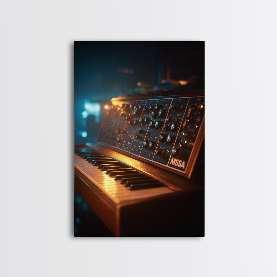 Synthesizer Knobs and Neon Reflections Canvas Print, Music Studio Art, Home Decor, Studio Decor, Oil Painting, Rhythm, MSA-2x3-66