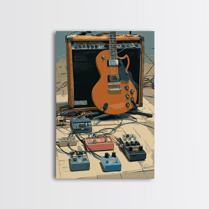 Electric Guitar Pedals and Cables Graphic Art Canvas Print, Music Studio Art, Trendy Wall Art, Studio Decor, Fine Art, Rhythm, MSA-2x3-77