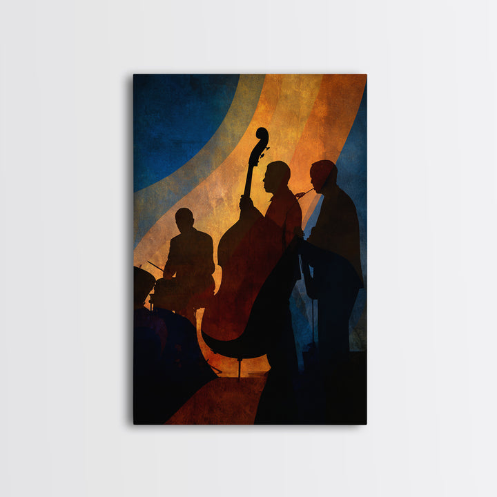 Jazz Quartet Silhouettes Framed Canvas Print, Music Studio Art, Printable Wall Art, Studio Decor, Rhythm, Painting from Photo, MSA-2x3-78